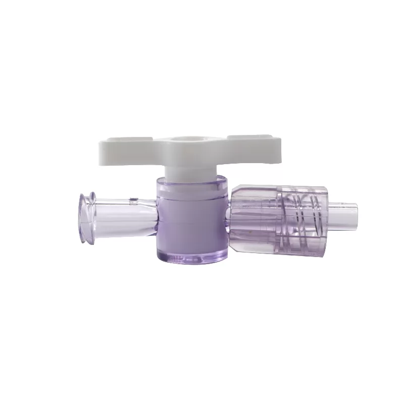 White + Purple Plastic Medical Stopcock Valve